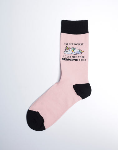 Pink Black Color Crew Socks for Females - Cute Unicorn Printed Socks