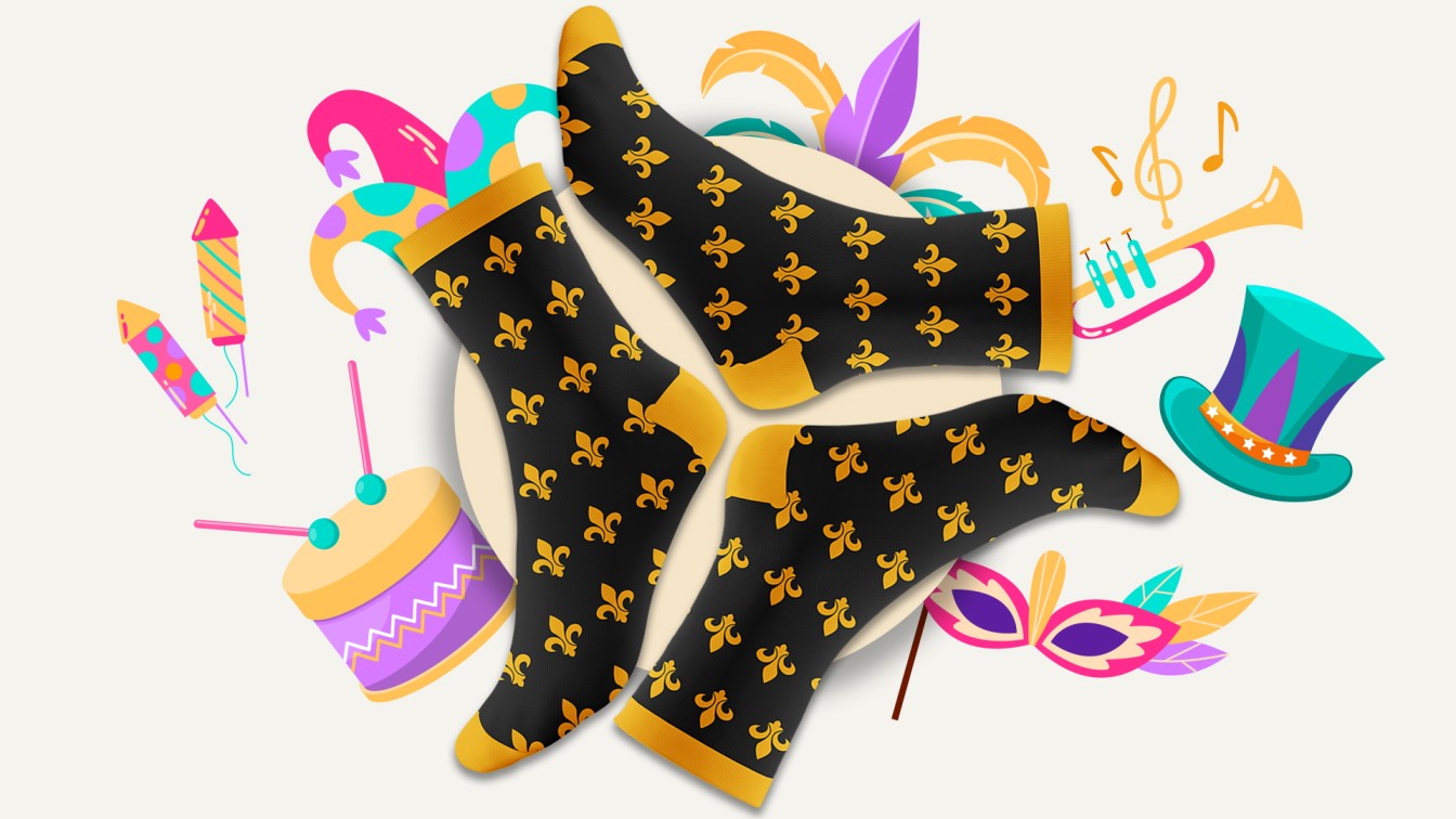 Kids Fleur De Lis Crew Socks - Cotton Made - Black Yellow Color Socks with Symbols - Just fun socks