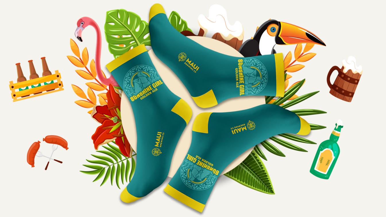 Maui Brewing Company Sunshine Girl Golden Ale Crew Socks - Cotton made Hawaii Vacation Green color Socks