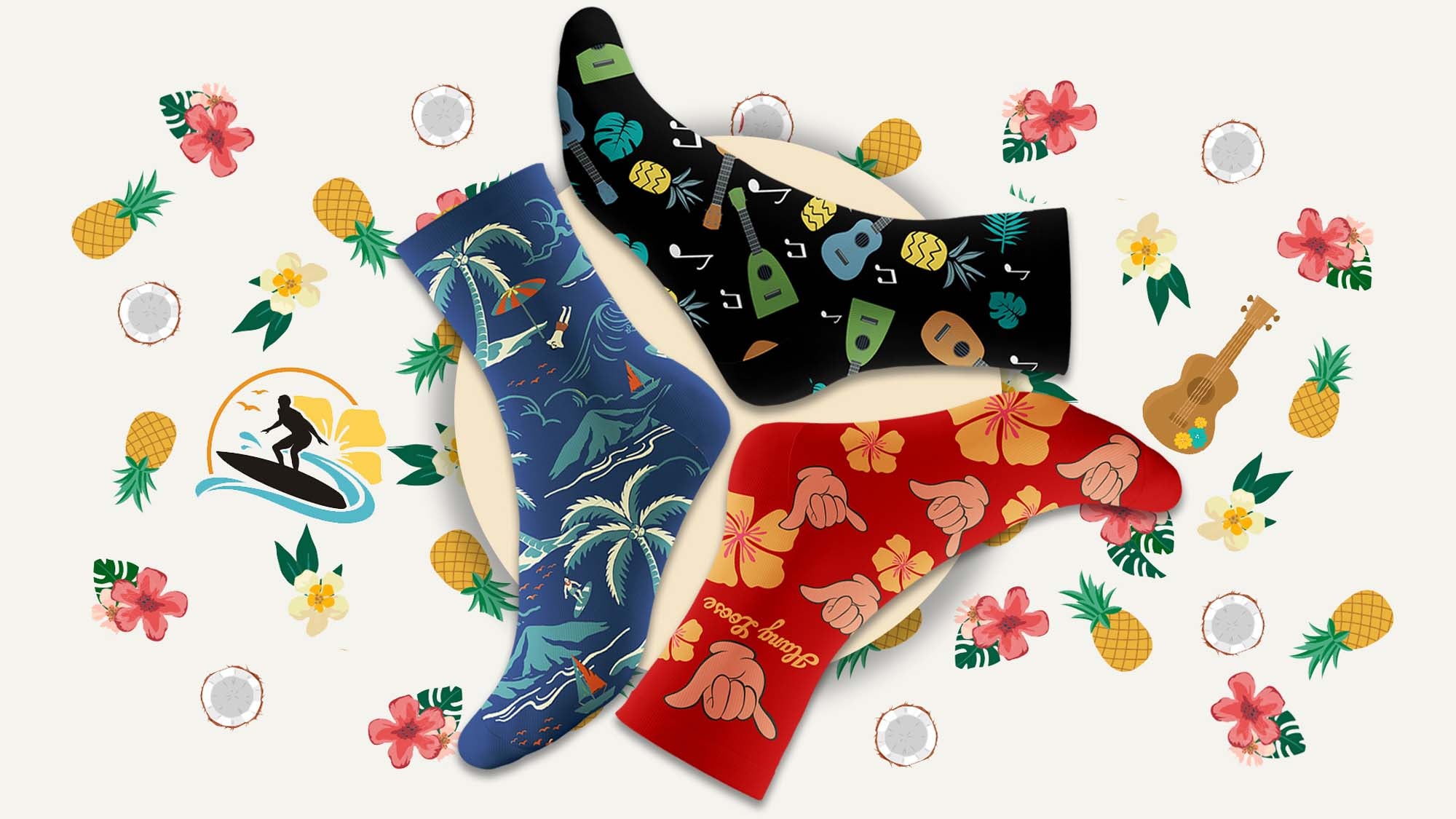 Buy Men’s Hawaiian Tropical Vibes 3 Pair Crew Socks Pack Bundle - Multi Color Cotton Socks