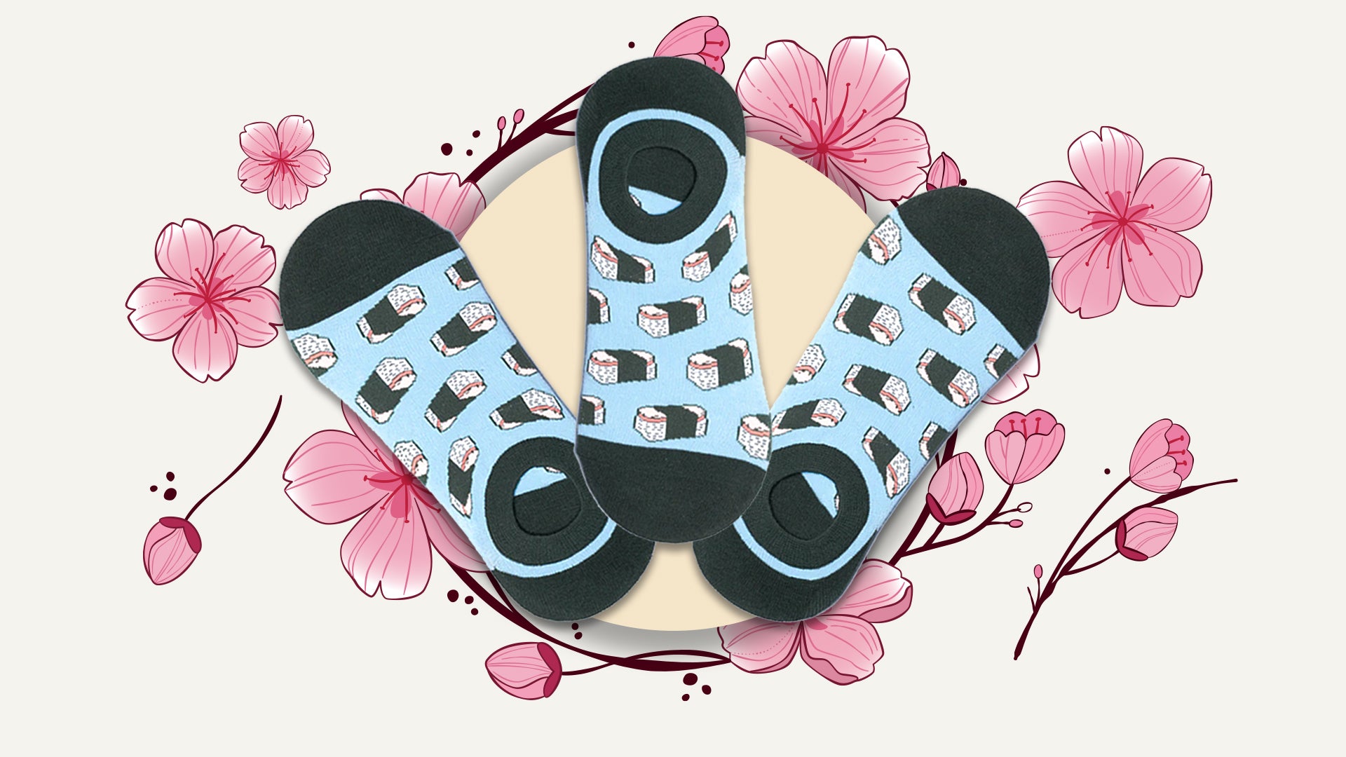 Men's Spam Musubi No Show socks - Cotton Made Socks - Light Blue Ankle Socks