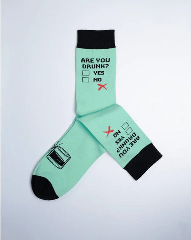 Men's Are You Drunk Party Crew Socks - Teal Turquoise Socks - Funny socks with quotes