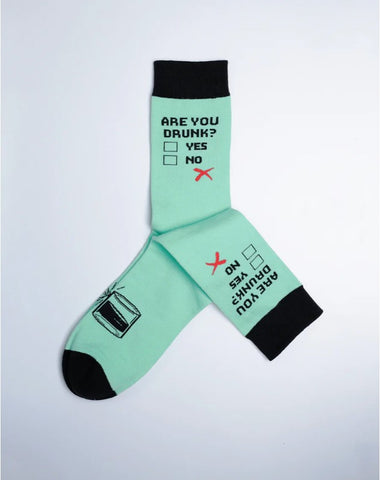 Men's Are You Drunk Party Crew Socks - Teal Color Printed Socks - Cotton Made