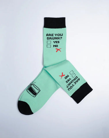 Men's Are You Drunk Party Crew Socks - Cotton Made Green Color Funny April Fools Day Socks