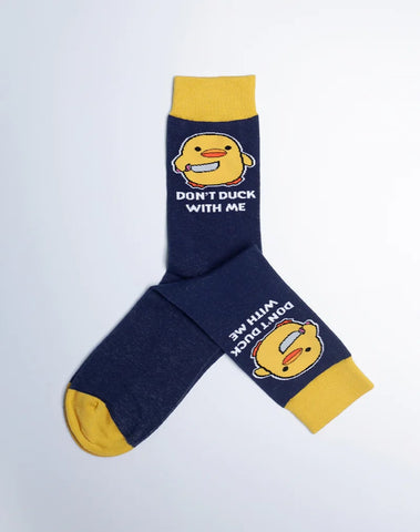 Men's Are You Drunk Party Crew Socks - Just Fun Socks - Navy Blue Color Yellow Color Funny Aprils Fools Day Socks