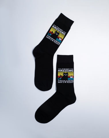 Men's I'm Not Arguing I'm Explaining Funny Cat Crew Socks - Cotton made Black Socks - Top 10 Best Animal Themed Socks