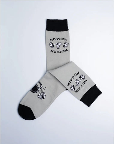 Men's No Pain No Gain Gym Crew Socks Grey Color Socks