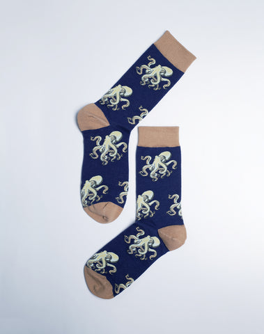 Men's Octo Marine Octopus Crew Socks - Navy Blue Cotton made Socks - Top 10 Animal Themed Socks