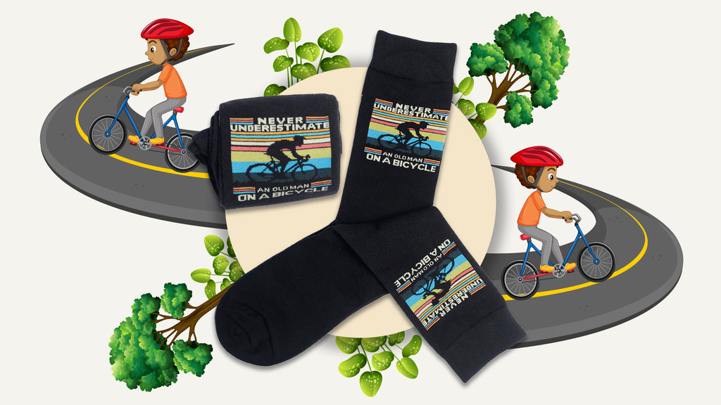 Men's Retro Rider Bicycle Crew Socks - Cotton Made Black Color Socks