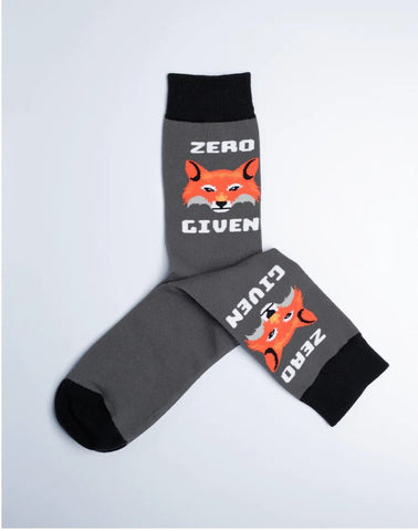 Men's Zero Fox Given Funny Crew Socks - Grey Color socks with Funny quotes - Cotton Made