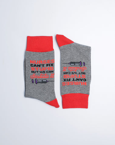 Nurses Cant Fix Stupid Funny Printed Socks for Women - Grey Red