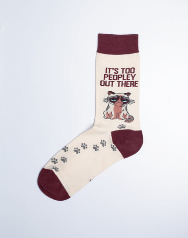Too Peopley Out There Funny Cat Crew Socks with Sayings for Women - Light Brown