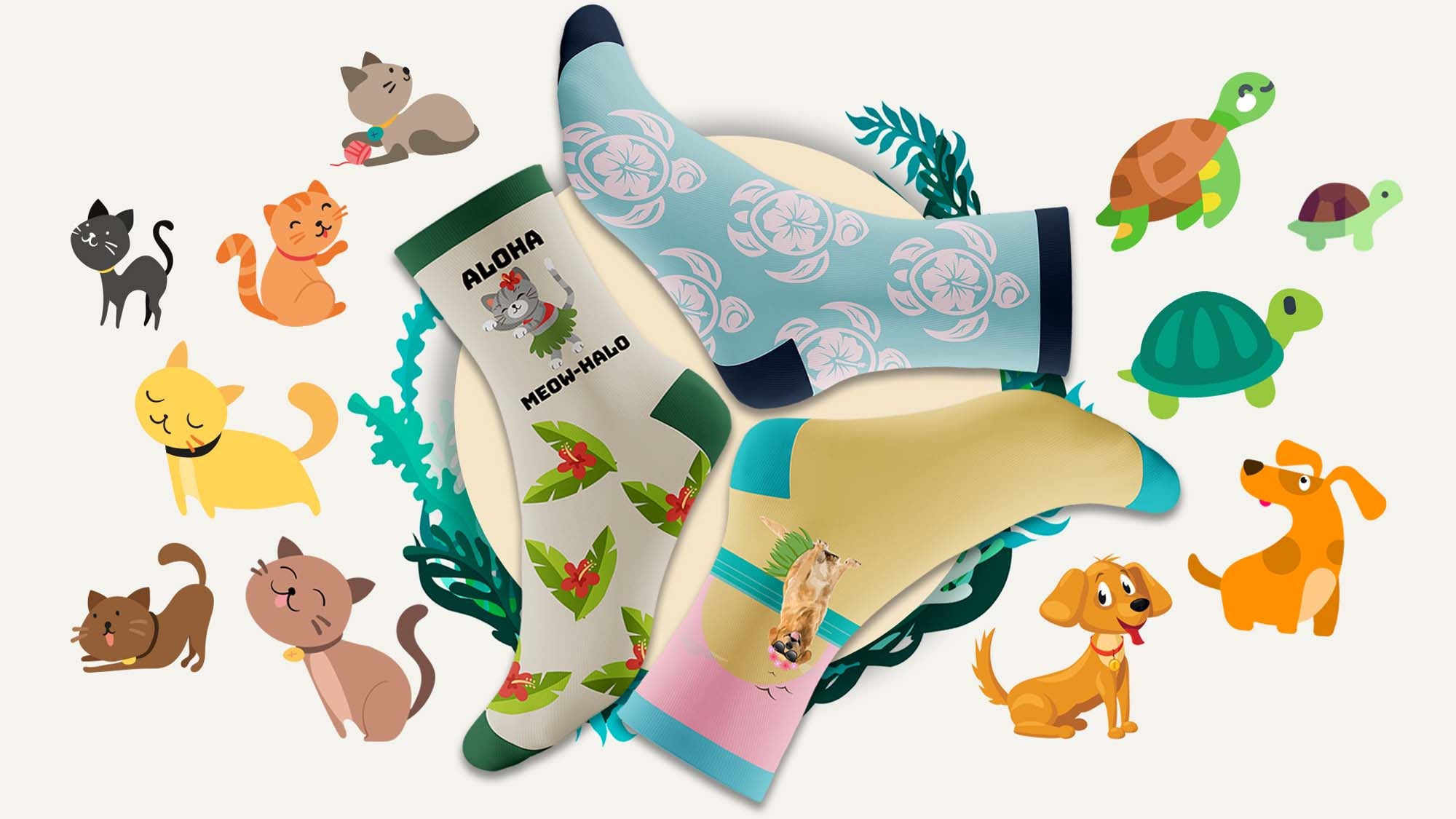 Women’s Playful Animal Paradise Crew Socks Pack | 3-Pair Bundle - Cotton Socks - Light Colored Socks Pack