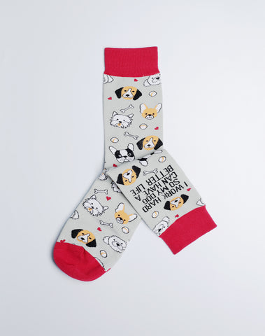 Women's Better Life Dog Crew Socks - Grey Cotton Made Socks