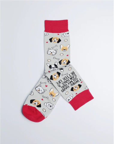 Women's Better Life Dog Crew Socks - Grey color cotton socks
