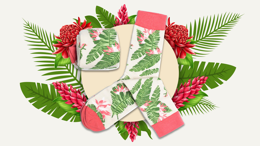 Women's Ginger Palm Breeze Tropical Crew Socks - Floral Printed Socks