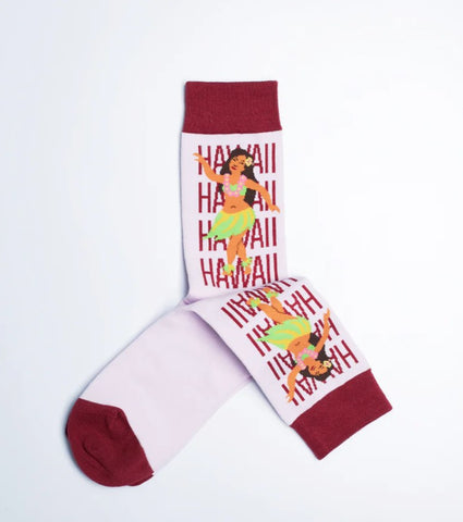 Women's Hawaii Hula Crew Socks - Pink color Women's Day Socks