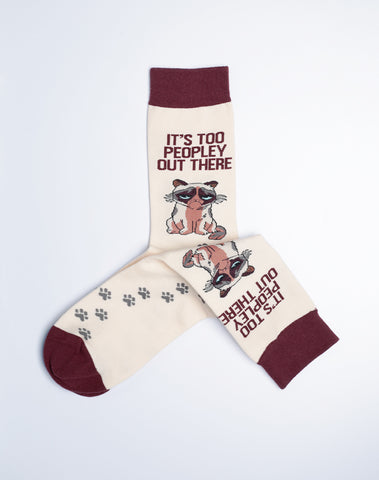 Women's Too Peopley Out There Funny Cat Crew Socks - Beige Color - Printed Cotton Socks