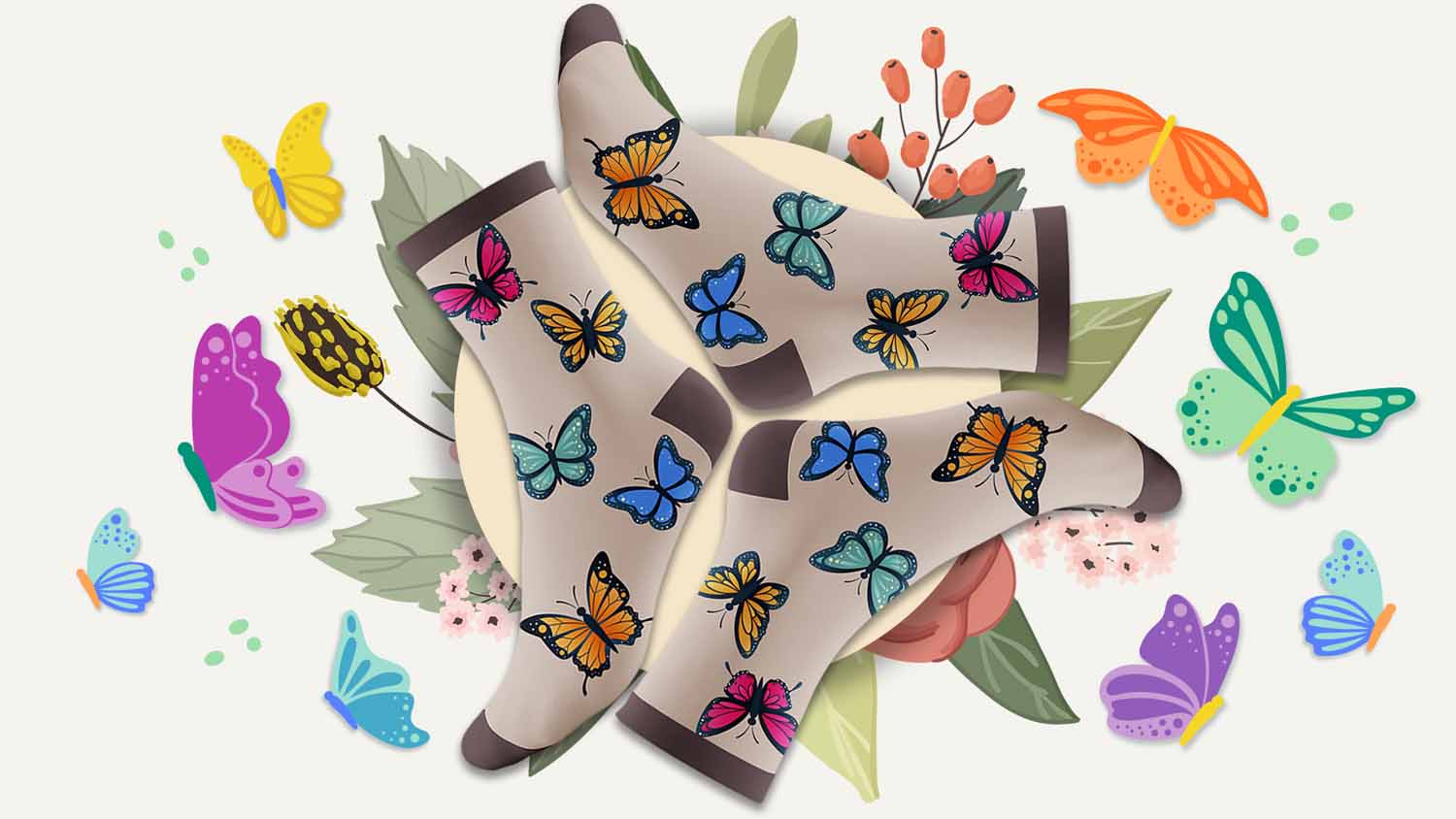 Womens Bunches of Butterflies Crew Socks - Cute Butterfly printed Socks for ladies