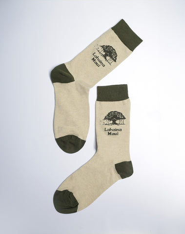 Lahaina Banyan Tree Maui Cotton Make Khaki Socks for Women