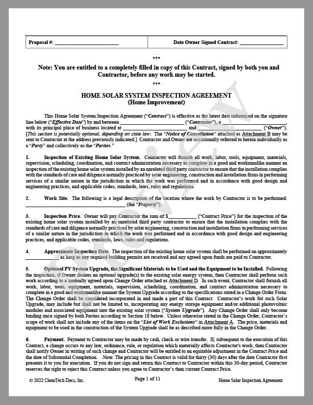 Residential Solar System Inspection Agreement