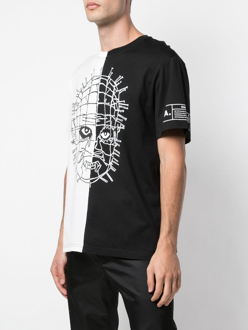 SPLIT IN HALF MASKED PINS TEE BLACK/WHITE – Haculla