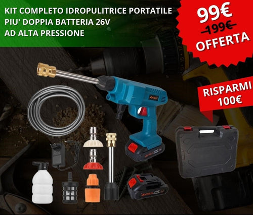 Kit Completo Idropulitrice Portatile a Doppia Batteria 48V + 26V ad Al –  Fraludtool