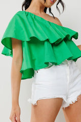 VEER Ruffled One~Shoulder Poplin Top