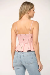 BLISS Embroidered Sweetheart Peplum Poplin Top