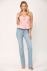 BLISS Embroidered Sweetheart Peplum Poplin Top