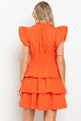 BAXTER Ruffle~Neck Tiered~Skirt Dress