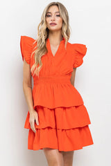 BAXTER Ruffle~Neck Tiered~Skirt Dress