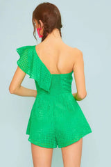 BRADY OneShoulder Ruffle Organza Romper