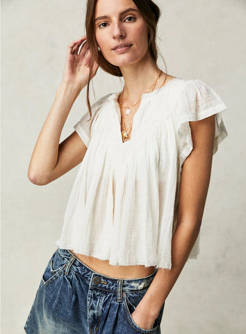 FREE PEOPLE FlutterSleeve PADMA V-Neck Gauze Top