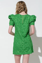 CHARLOTTE Puff Short~Sleeve Textured Dress