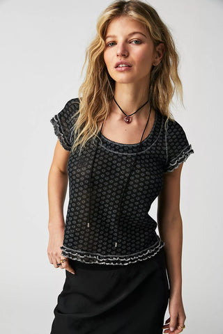 FREE PEOPLE Floral GARNER Mesh Tee