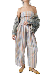 FREE PEOPLE Stripped ROAMING SHORES Strapless Jumpsuit