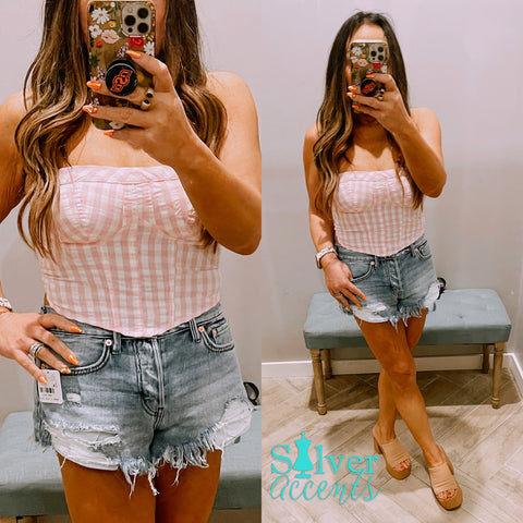 FREE PEOPLE Gingham LEILANI Tube Top