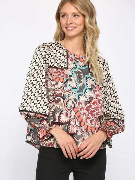 BOOST MixPrint LaceTrim Peasant Top – Silver Accents