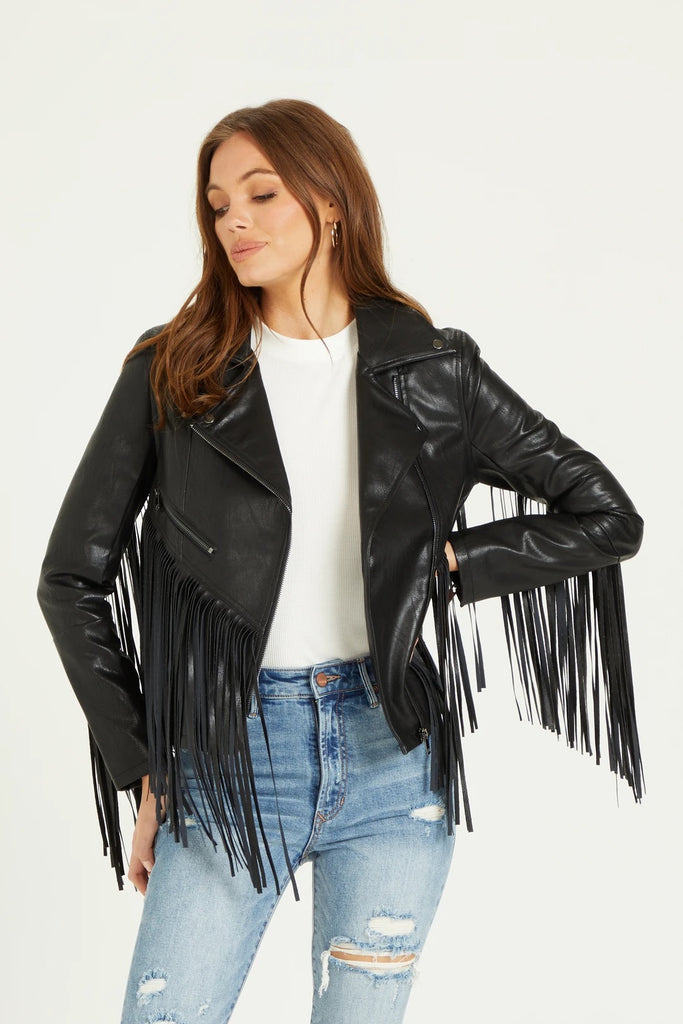 DEAR JOHN Fringe TALIN Vegan~Leather Jacket – Silver Accents