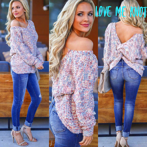 LOVE ME KNOT TwistBack DolmanSleeve Sweater Top