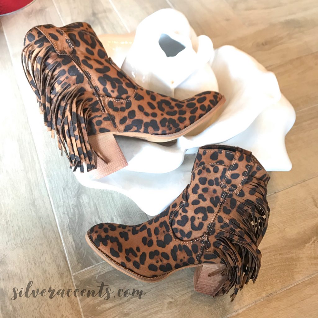 PROWL Leopard Fringe Side Booties 