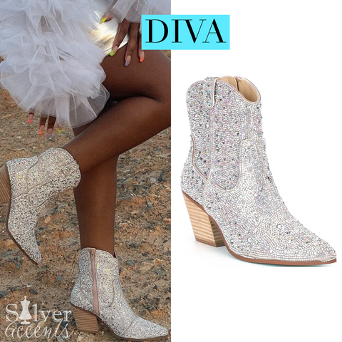 BETSEY JOHNSON Blue DIVA Rhinestone Embellished Western Bootie