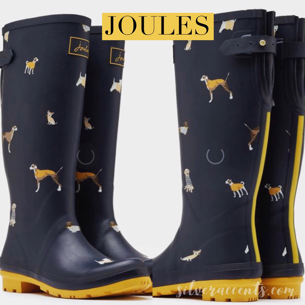 JOULES Navy HARBOUR DOGS Print Wellies 