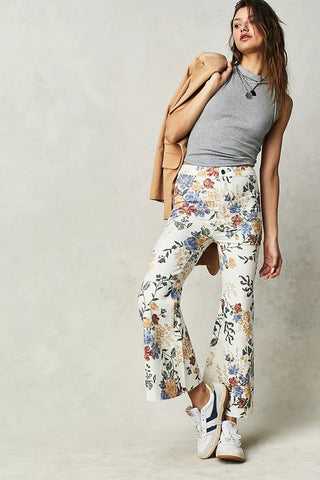 FREE PEOPLE Crop YOUTHQUAKE Print Flare Jeans