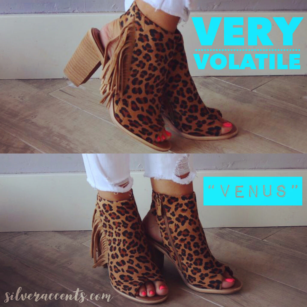 leopard peep toe bootie