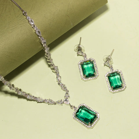 Moss green gemstone earrings and necklace set