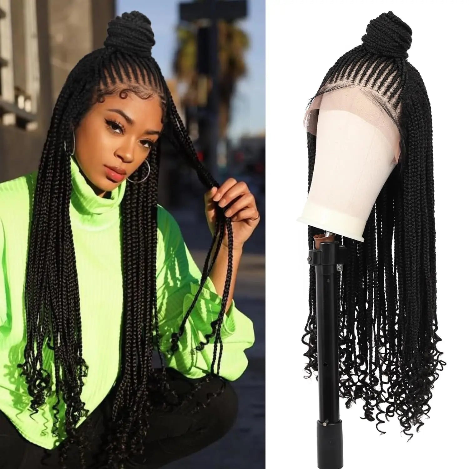 Knotless Box Braid Updo Bun Human Hair Wig