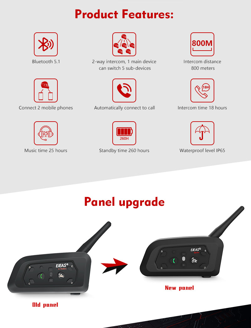 2 Unids/set EJEAS V6 Pro Casco Intercomunicador Auricular