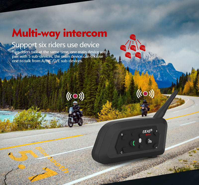 EJEAS V6 Pro Wireless Bluetooth Wayxin R6s Intercom Headset With Microphone  Kit 6 Riders, 1200M Music, 850mAh Waterproof Battery From Ihammi, $39.51